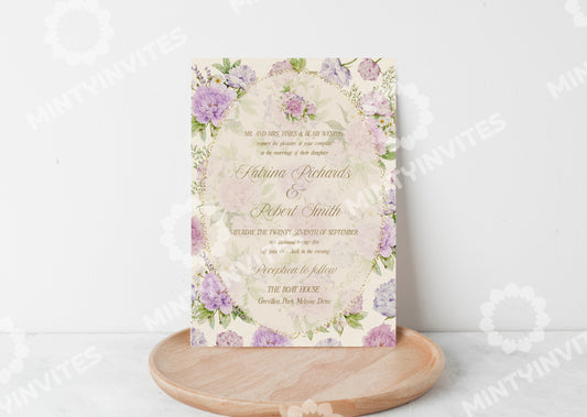 Purple Vintage Peony Wedding Invitation - Mintyinvites