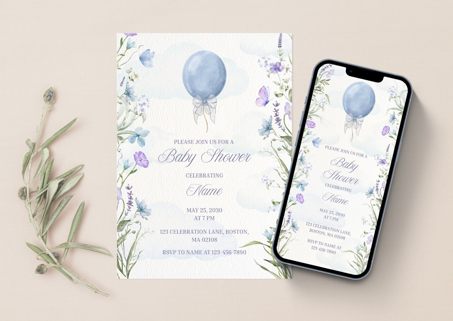 Dreamy Balloon Baby Shower invitation - Mintyinvites