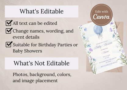 Dreamy Balloon Baby Shower invitation - Mintyinvites