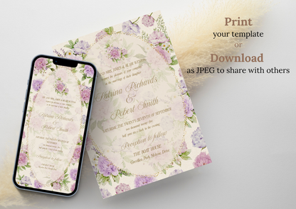 Purple Vintage Peony Wedding Invitation - Mintyinvites
