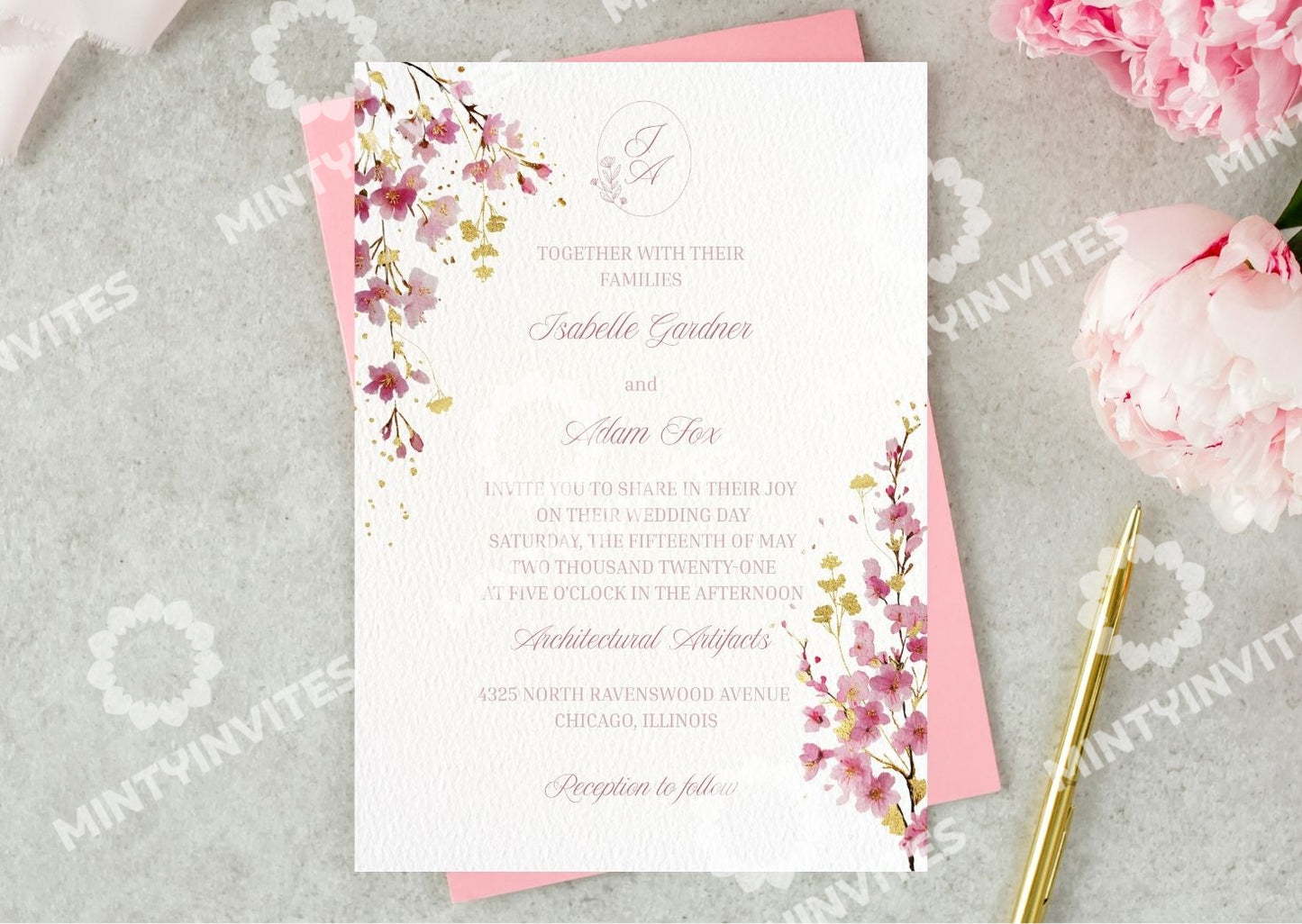 Cherry Blossom Wedding Invitation - Mintyinvites