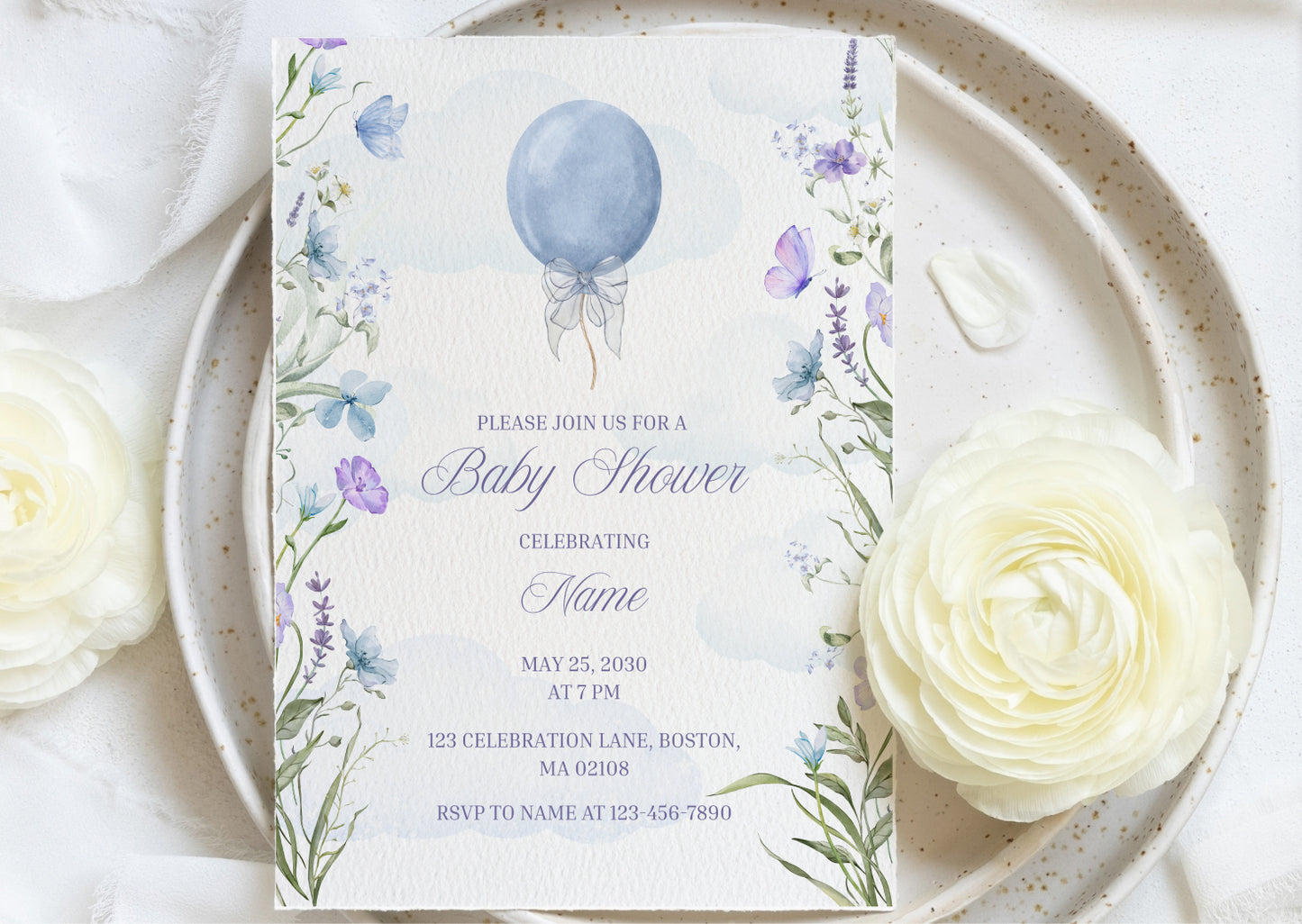 Dreamy Balloon Baby Shower invitation - Mintyinvites