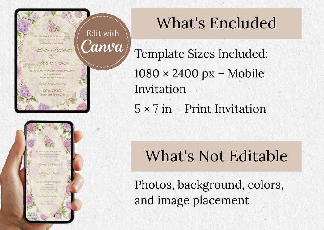 Purple Vintage Peony Wedding Invitation - Mintyinvites