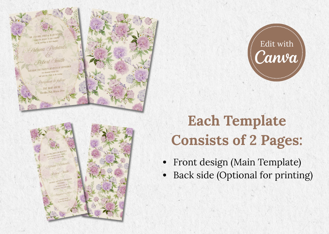 Purple Vintage Peony Wedding Invitation - Mintyinvites