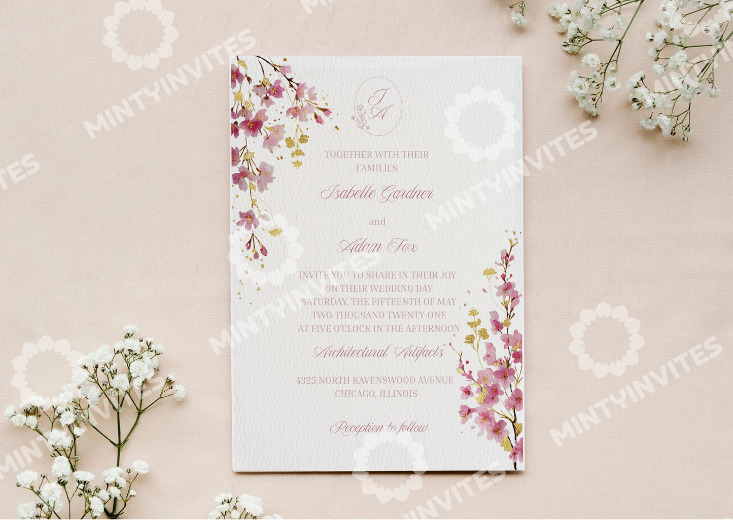 Cherry Blossom Wedding Invitation - Mintyinvites