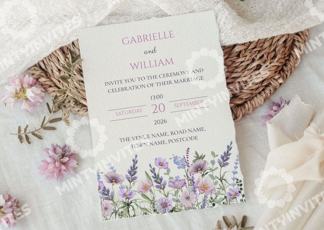 Purple Wildflower Wedding Invite - Mintyinvites
