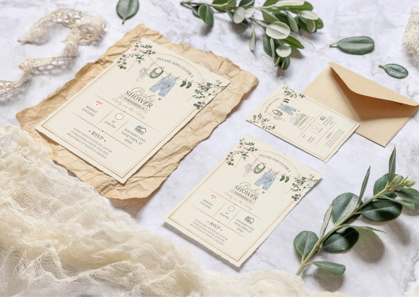 Boho Sage Green baby shower - Mintyinvites