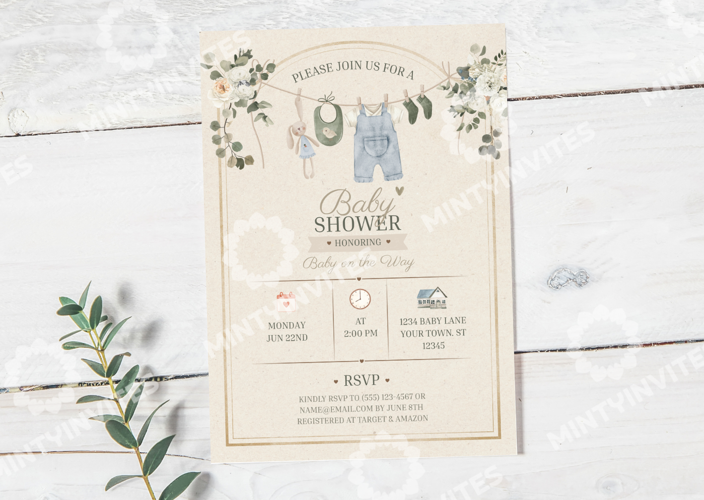 Boho Sage Green baby shower - Mintyinvites