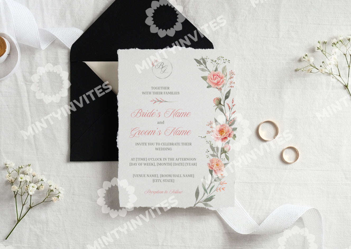 Peach Peony Wedding Invitation - Mintyinvites