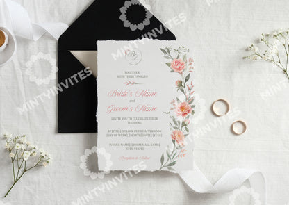 Peach Peony Wedding Invitation - Mintyinvites