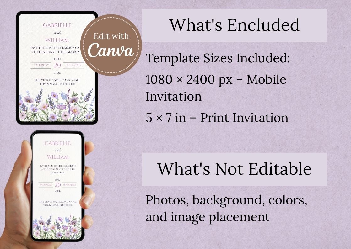 Purple Wildflower Wedding Invite - Mintyinvites