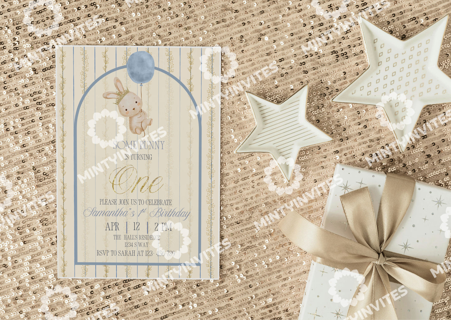 Blue Bunny Birthday Invitation - MintyInvites