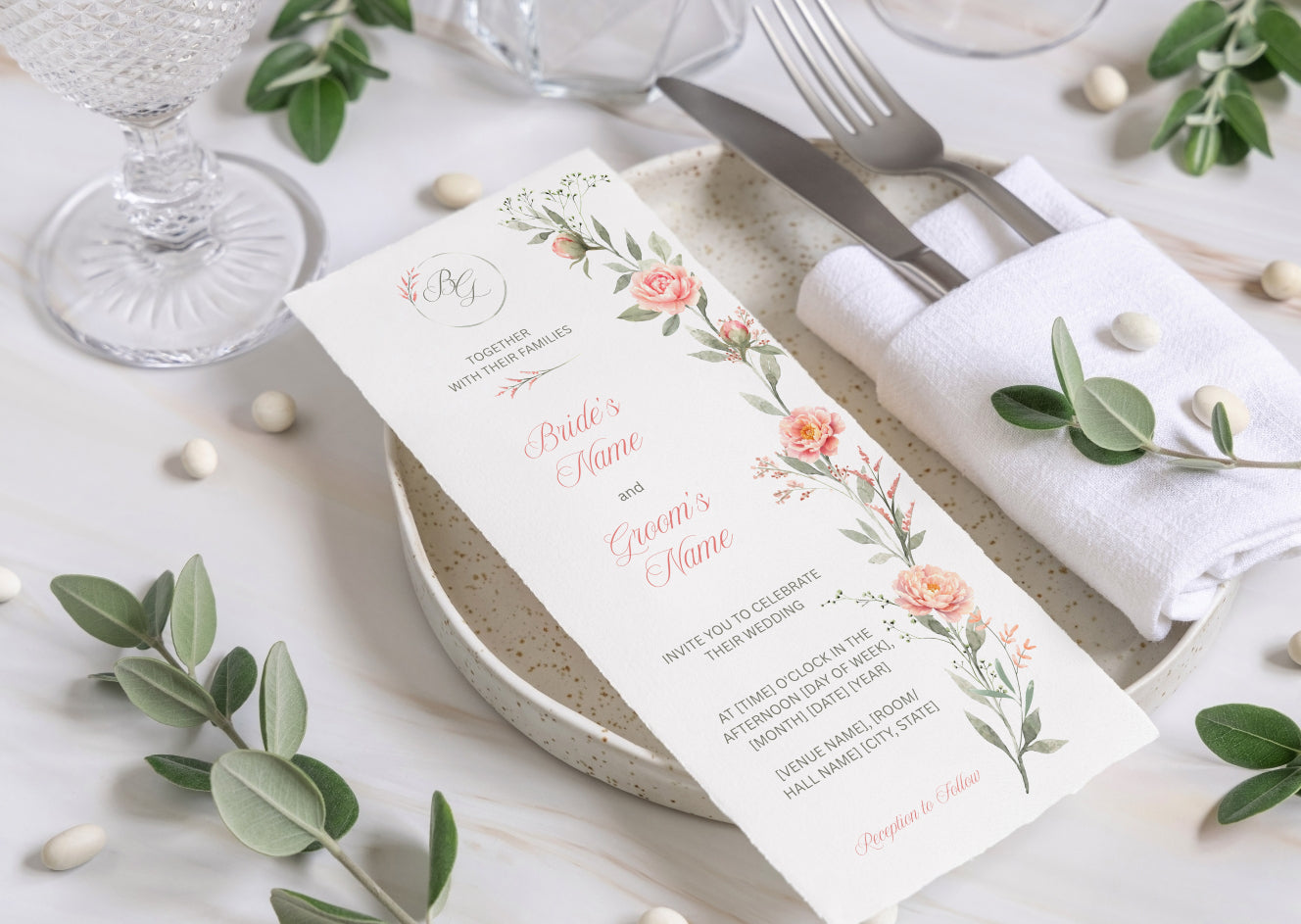 Peach Peony Wedding Invitation - Mintyinvites