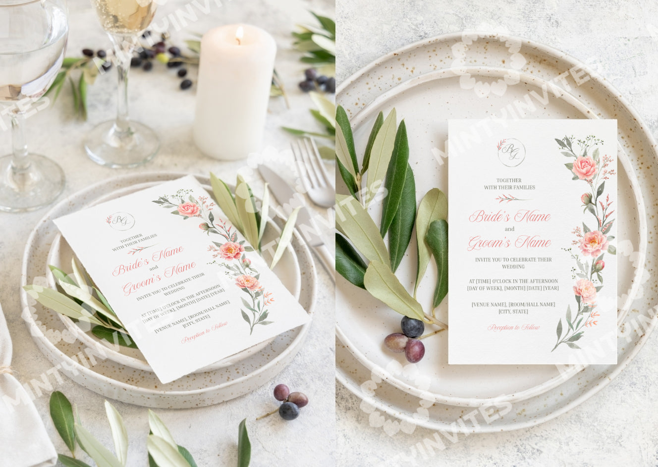 Peach Peony Wedding Invitation - Mintyinvites