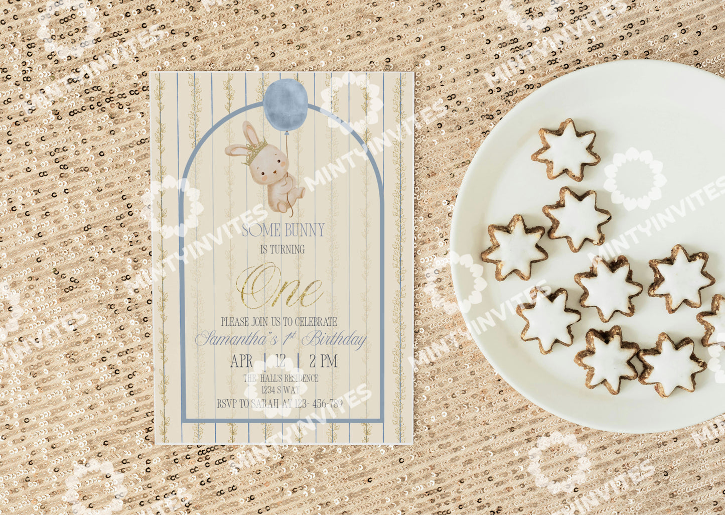 Blue Bunny Birthday Invitation - MintyInvites