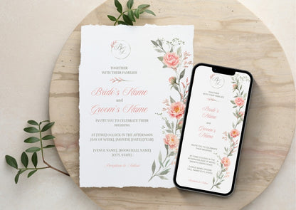 Peach Peony Wedding Invitation - Mintyinvites