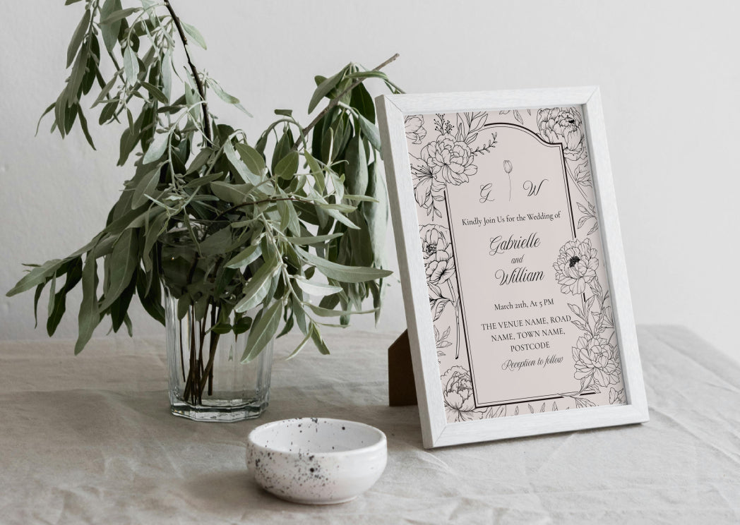 Peony Sketch Wedding Invitation - MintyInvites
