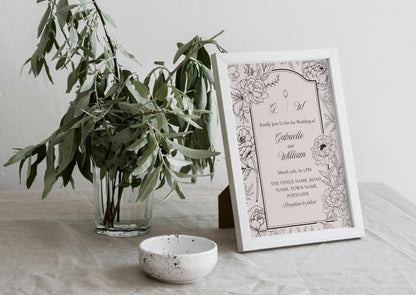 Peony Sketch Wedding Invitation - MintyInvites