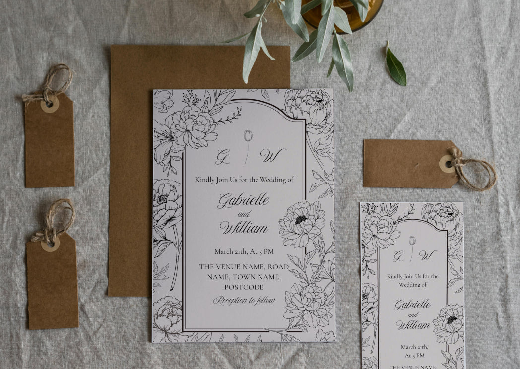 Peony Sketch Wedding Invitation - MintyInvites