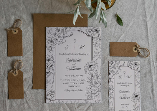 Peony Sketch Wedding Invitation - MintyInvites
