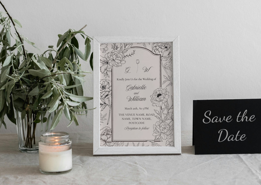 Peony Sketch Wedding Invitation - MintyInvites