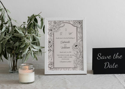 Peony Sketch Wedding Invitation - MintyInvites