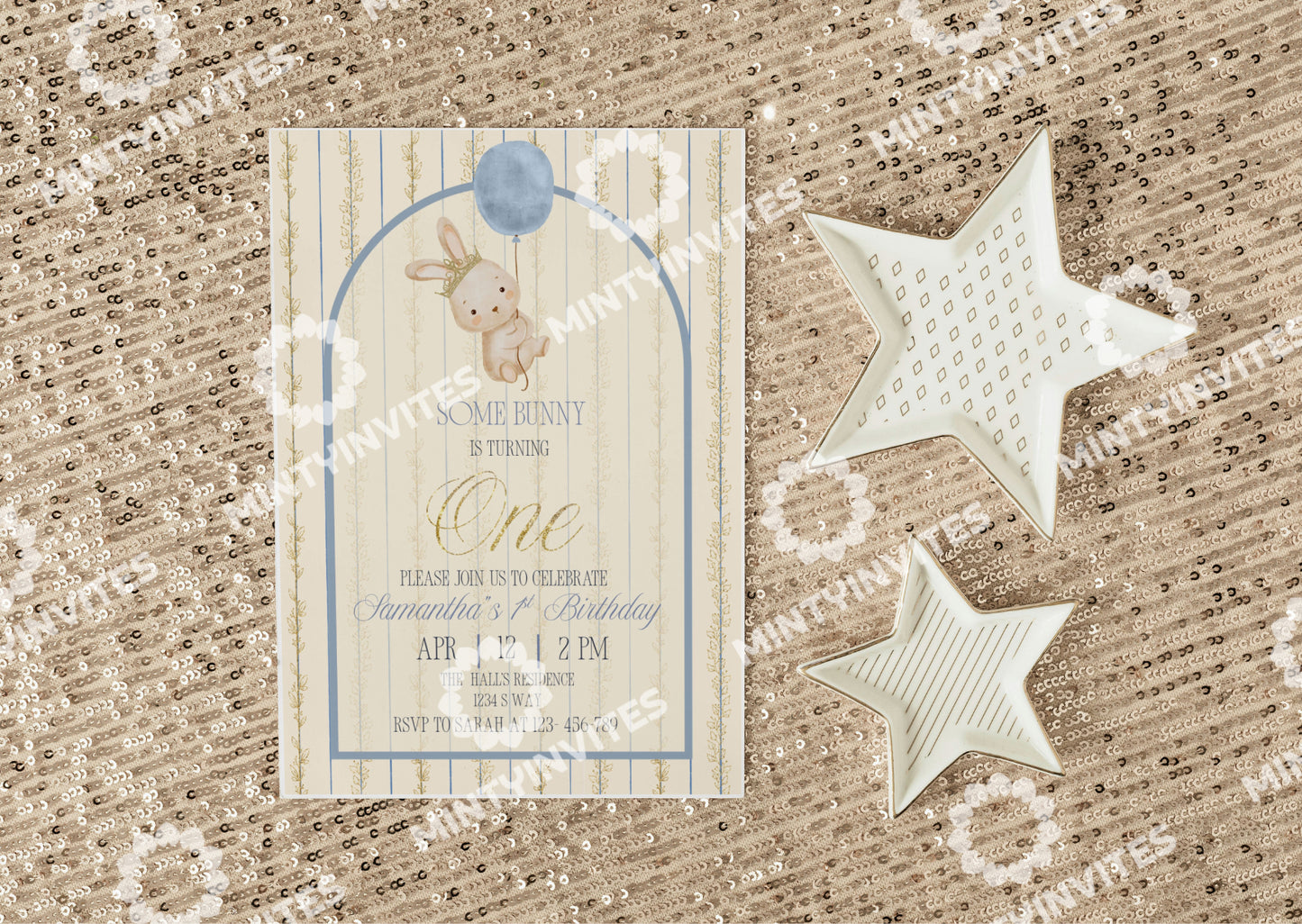 Blue Bunny Birthday Invitation - MintyInvites