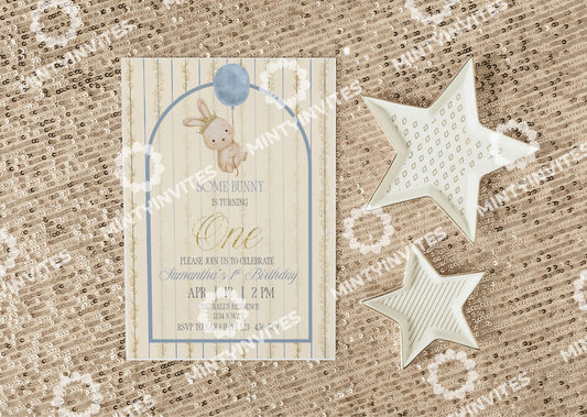 Blue Bunny Birthday Invitation - MintyInvites