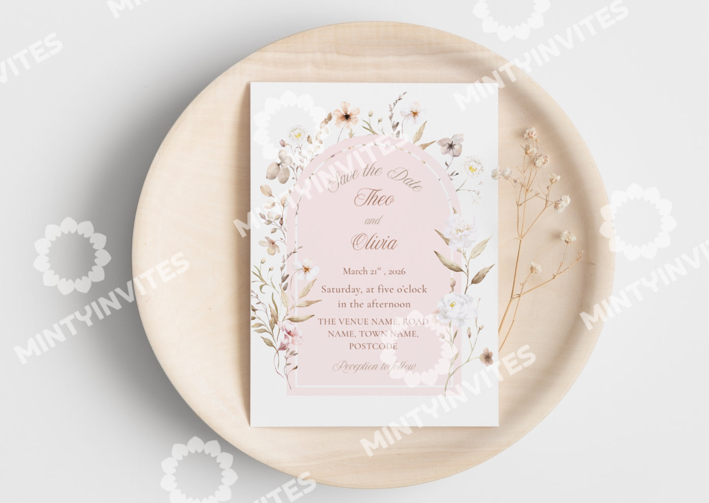 Blush Floral Wedding Invite - MintyInvites