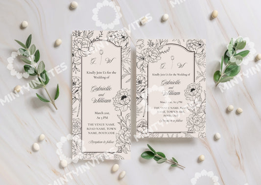 Peony Sketch Wedding Invitation - MintyInvites