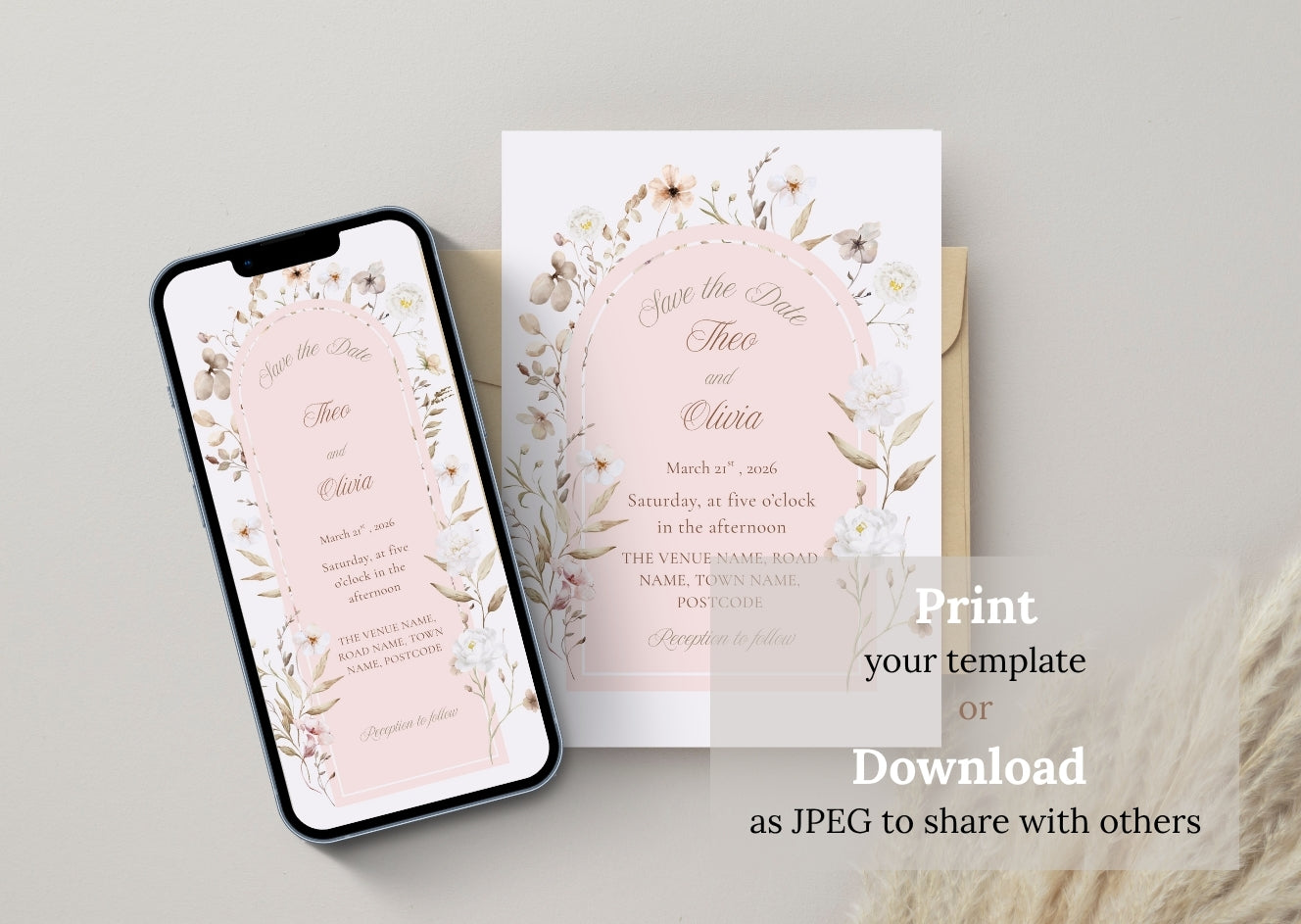 Blush Floral Wedding Invite - MintyInvites