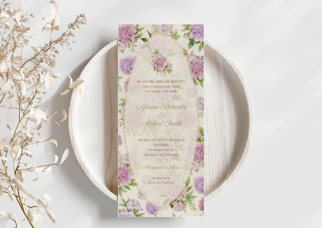 Purple Vintage Peony Wedding Invitation - Mintyinvites