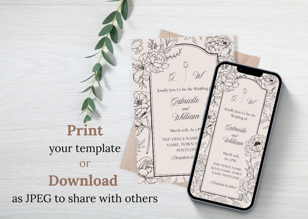 Peony Sketch Wedding Invitation - MintyInvites