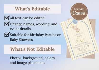 Blue Bunny Birthday Invitation - MintyInvites