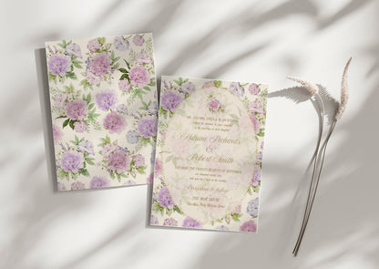 Purple Vintage Peony Wedding Invitation - Mintyinvites