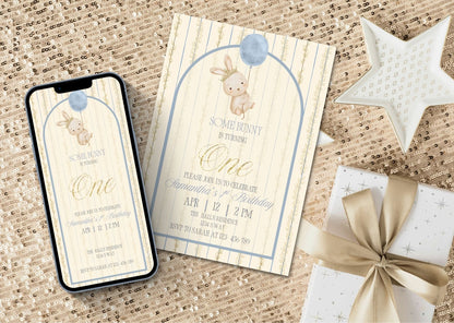Blue Bunny Birthday Invitation - MintyInvites