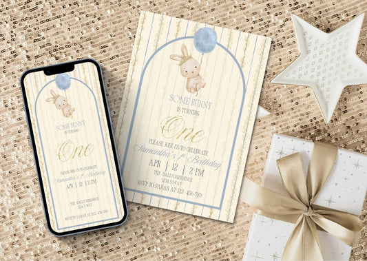 Blue Bunny Birthday Invitation - MintyInvites
