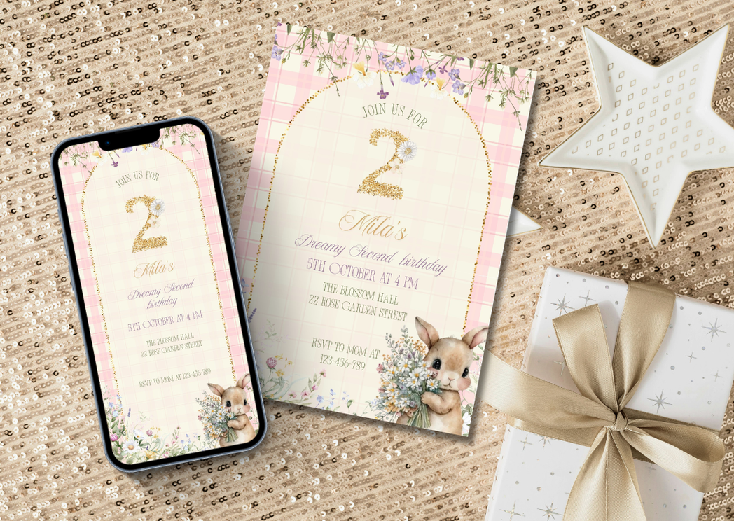 Garden Bunny Birthday Invite - MintyInvites