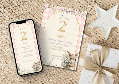Garden Bunny Birthday Invite - MintyInvites