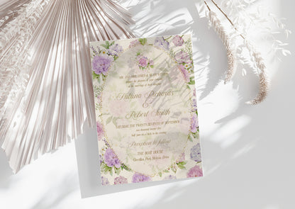 Purple Vintage Peony Wedding Invitation - Mintyinvites