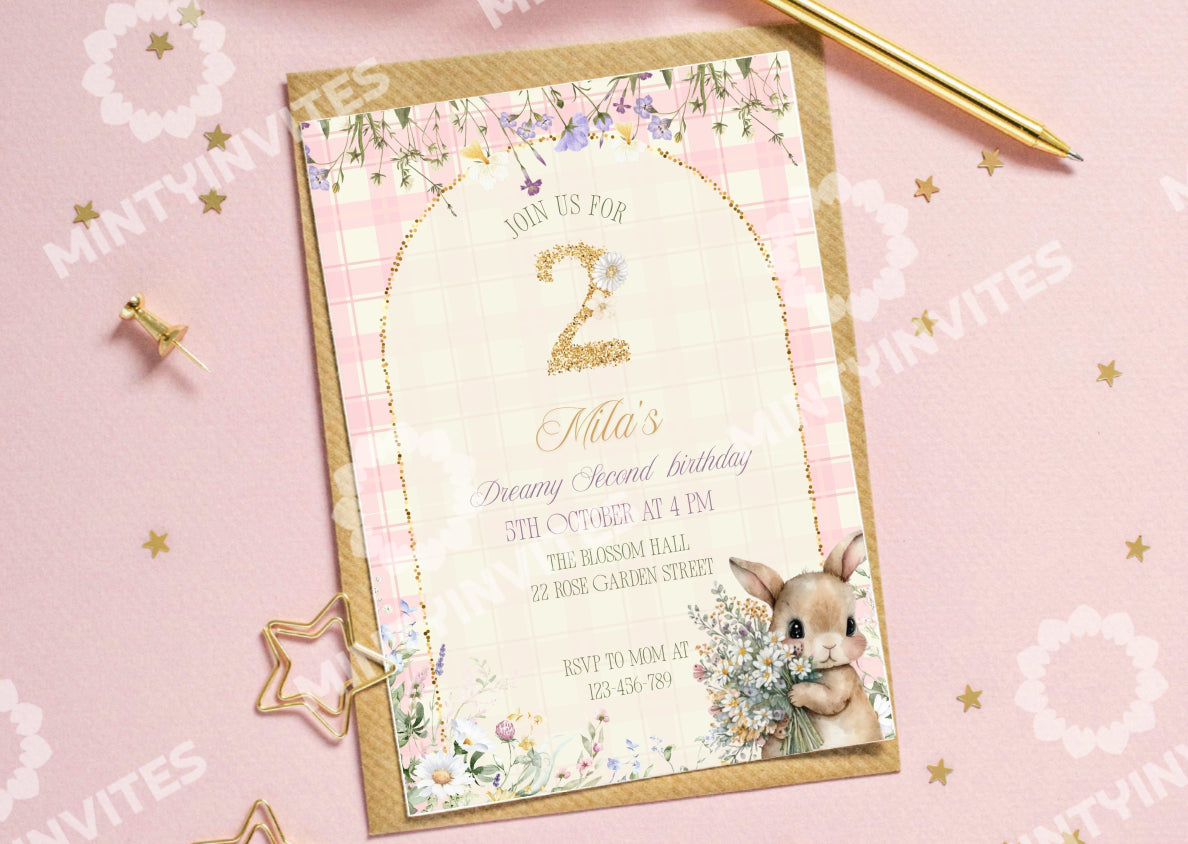 Garden Bunny Birthday Invite - MintyInvites